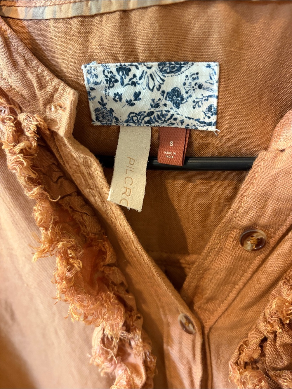 Pilcro Rust Ruffle-Trim Button-Front Shirt - Picture 2 of 3